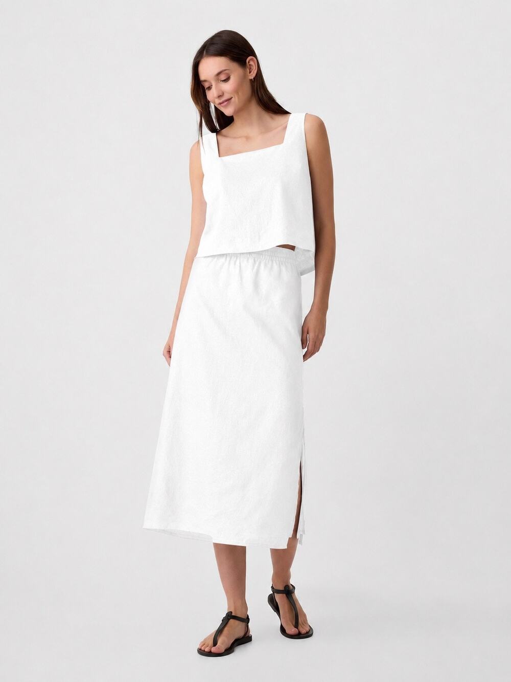 Gap Linen Blend Midi Slip Skirt Size Large White Elastic Waist Beach  Resort NWT
